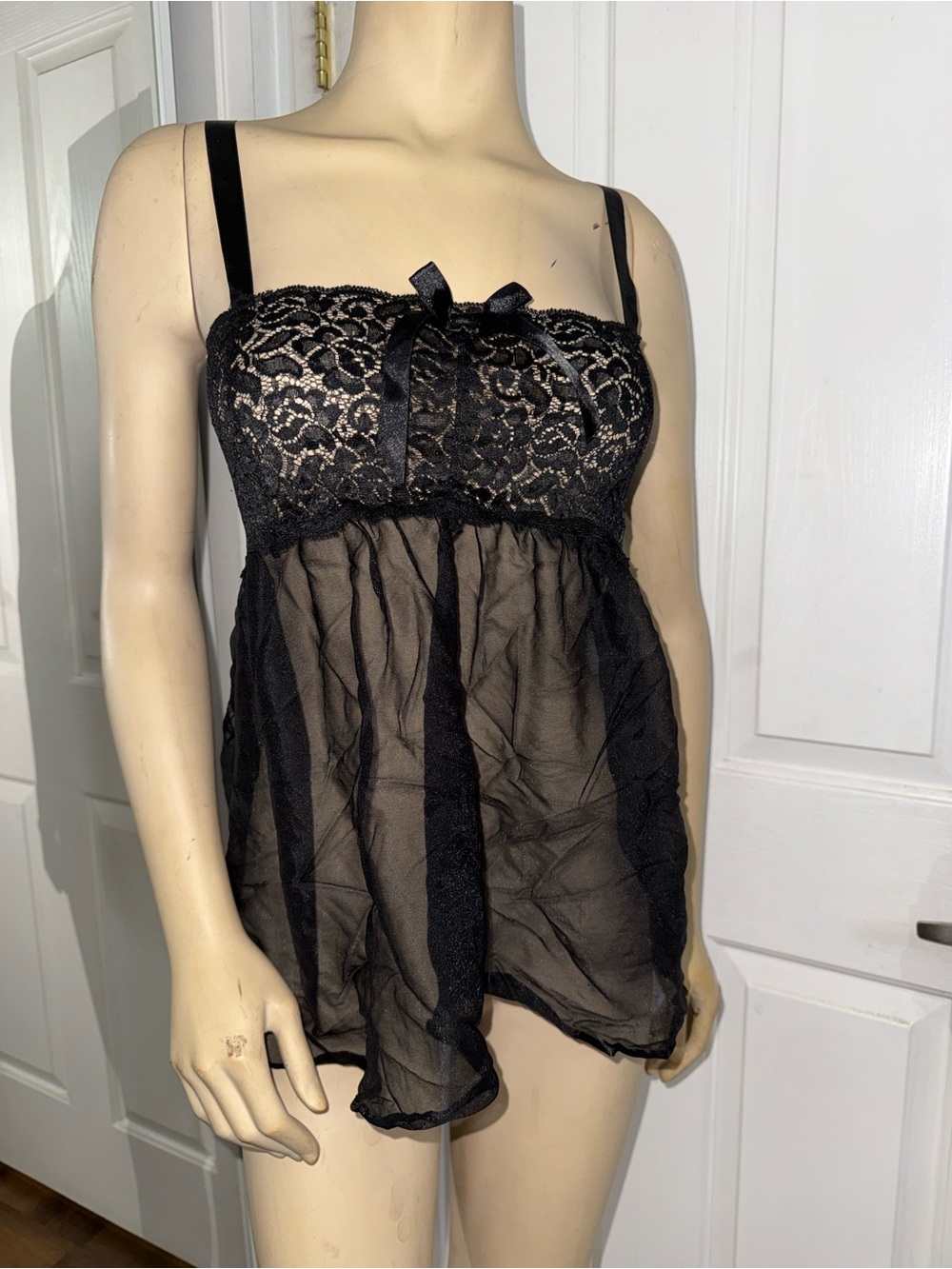 Elegant Moments Black Lace & Sheer Babydoll Chemise